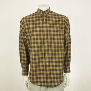 Viyella Button Down Shirt Mens Medium Khaki Brown Green Plaid Cotton Wool Blend